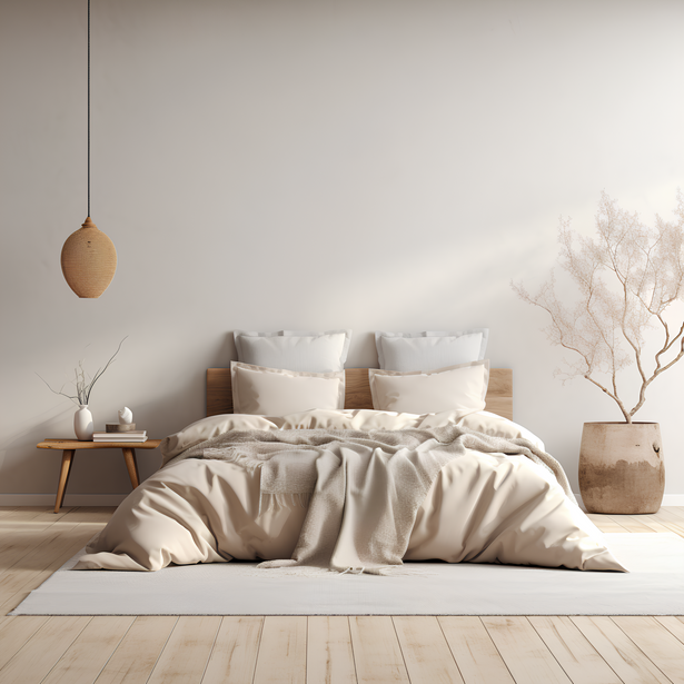 Scandinavian bedroom with empty wall mockup
